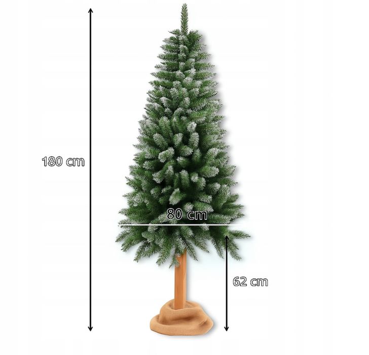 Ośnieżona choinka sztuczna na pniu 180 cm gęsta piękna sosna diament