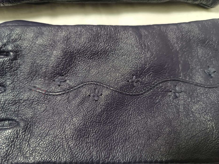 Rękawiczki damskie ze skóry - lekko ocieplane jak nowe - fiolet - XL.