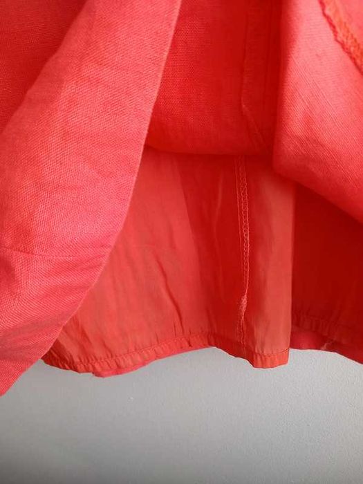 Claire Woman elegancka koralowa lniana sukienka princeska M