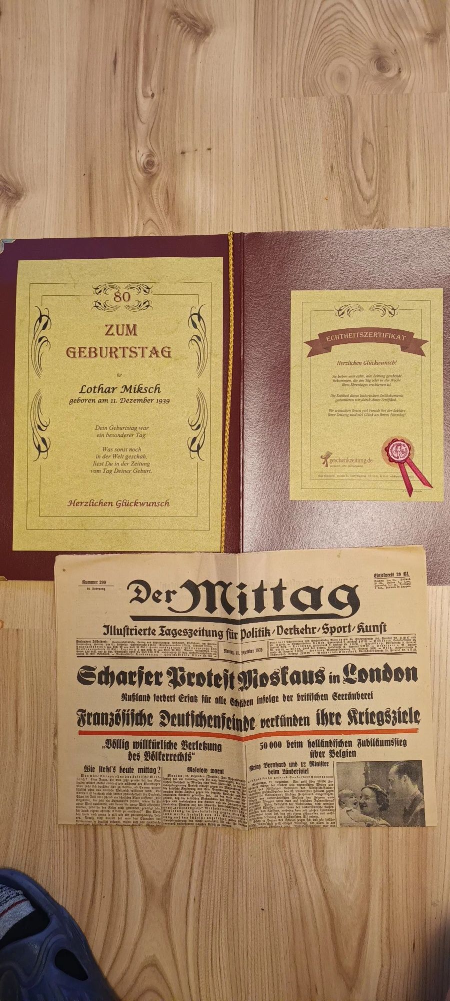 Gazeta der Mittag z 1939 roku z certyfikatem oryginalności