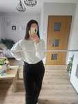 Sweter luźny melanżowy biały kremowy okryte ramiona łódka oversize M L