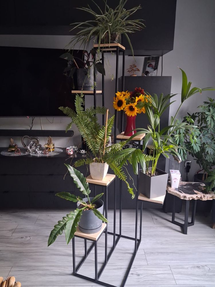 Kwietnik wysoki stojący 170cm loft skandynawski stojak półki drewniany