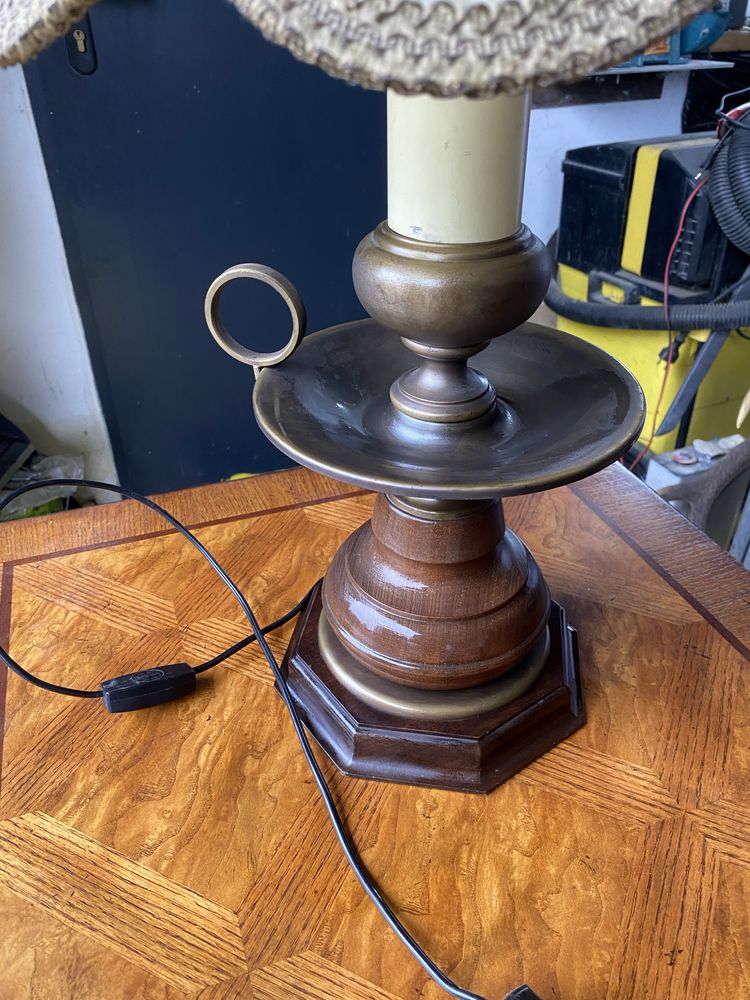 Lampa na biurko mosiężno drewniana antyk okazja !!!