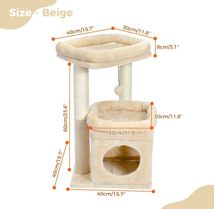 Przytulny Drapak dla kota z wielofunkcyjnym domkiem i legowiskiem 68cm