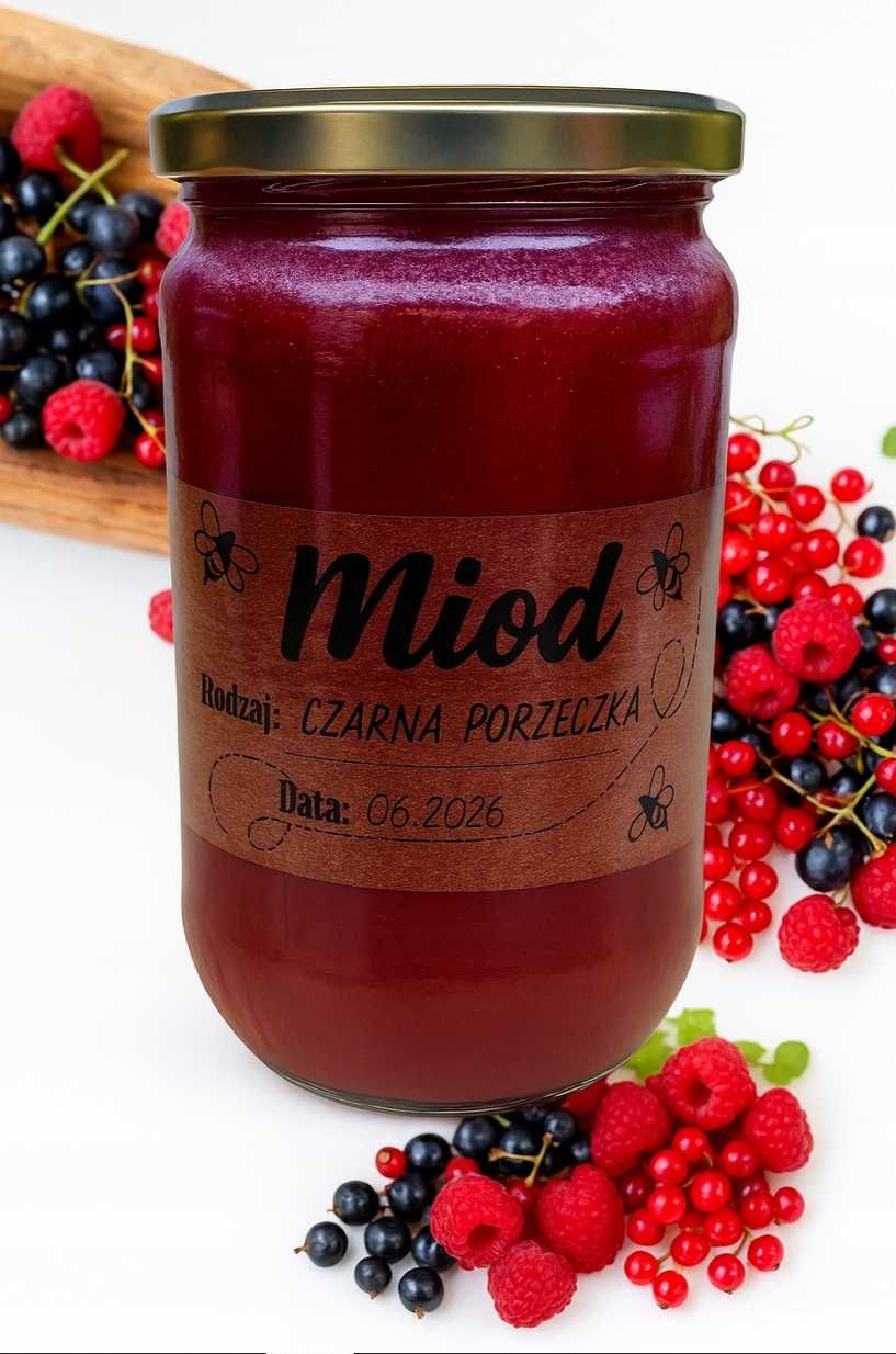 NATURALNY Miód   - Czarna porzeczka 950g DUZY SŁOIK
