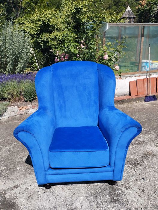 fotel uszak nowa granatowa tapicerka