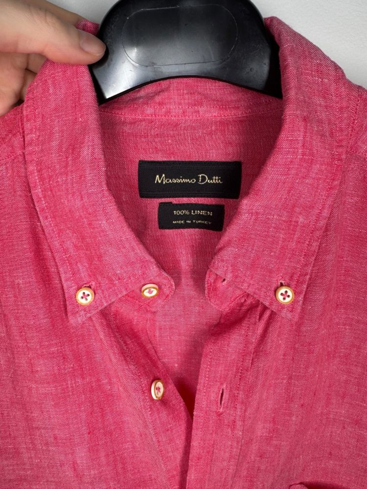 Różowa lniana koszula idealna na wakacje Massimo Dutti L/40