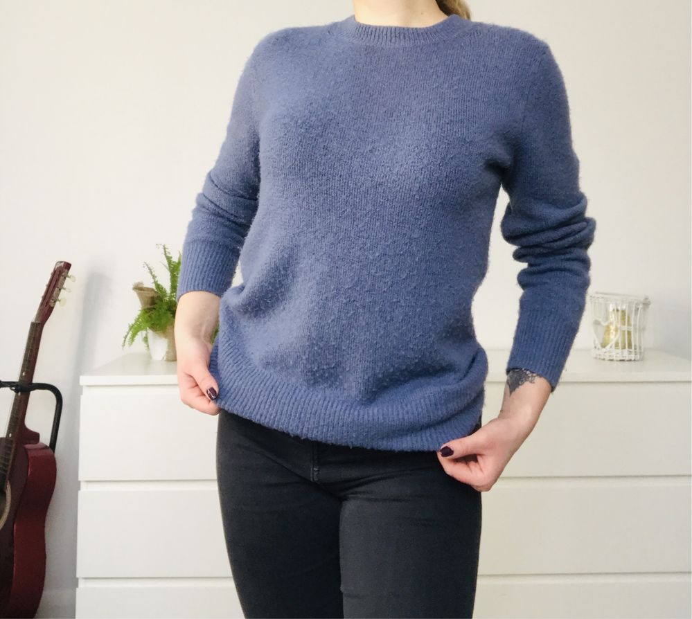 Niebieski sweter z długim rękawem H&M 34 (XS) basic