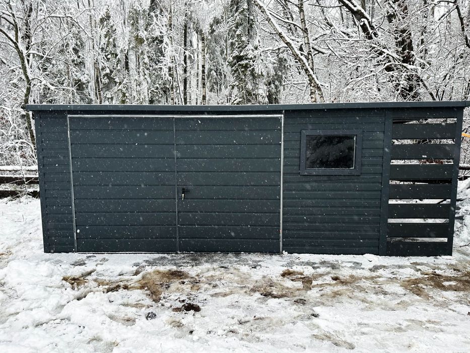 DOMEK OGRODOWY SCHOWEK Garaż 5X3 + Wiata Okno Drzwi Antracyt DG354