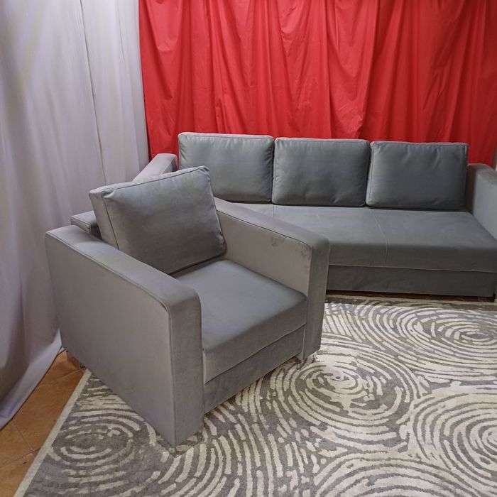 Kanapa szara z fotelem