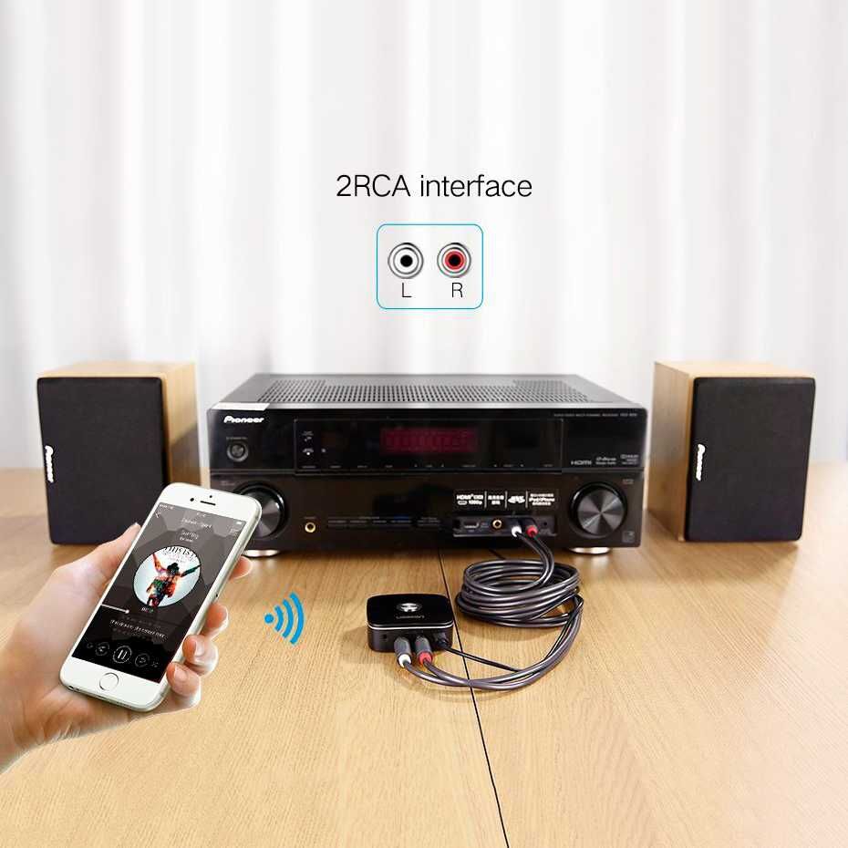 Блютуз аудіо приймач ресивер 2RCA+Jack 3.5 UGREEN Bluetooth HiFi AptX