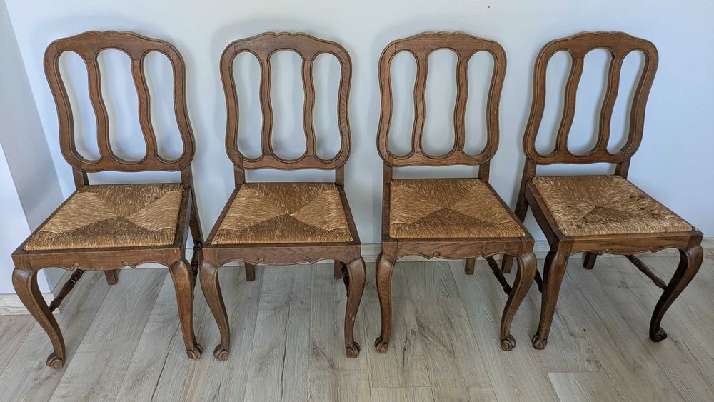 Krzesło w stylu francuskim Ludwik vintage siedzisko trawa morska dąb