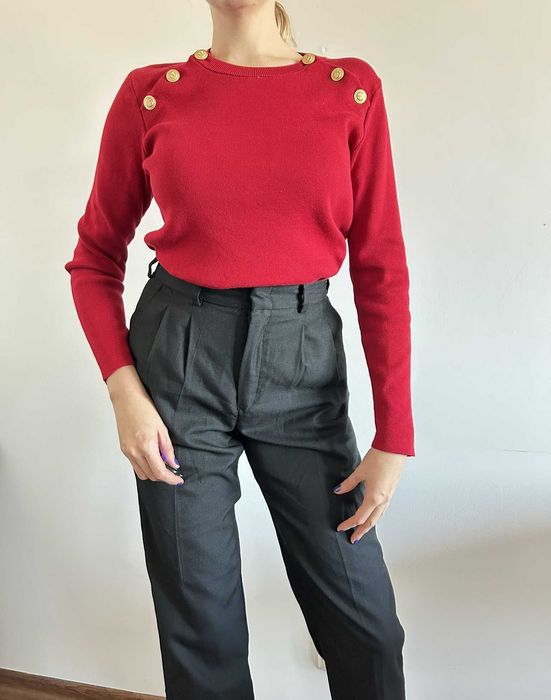 Czerwony damski sweter bawełniany dzianinowy L Petit Bateau