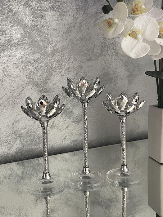 Zestaw świeczników świecznik glamour kryształki kwiat jak home&you