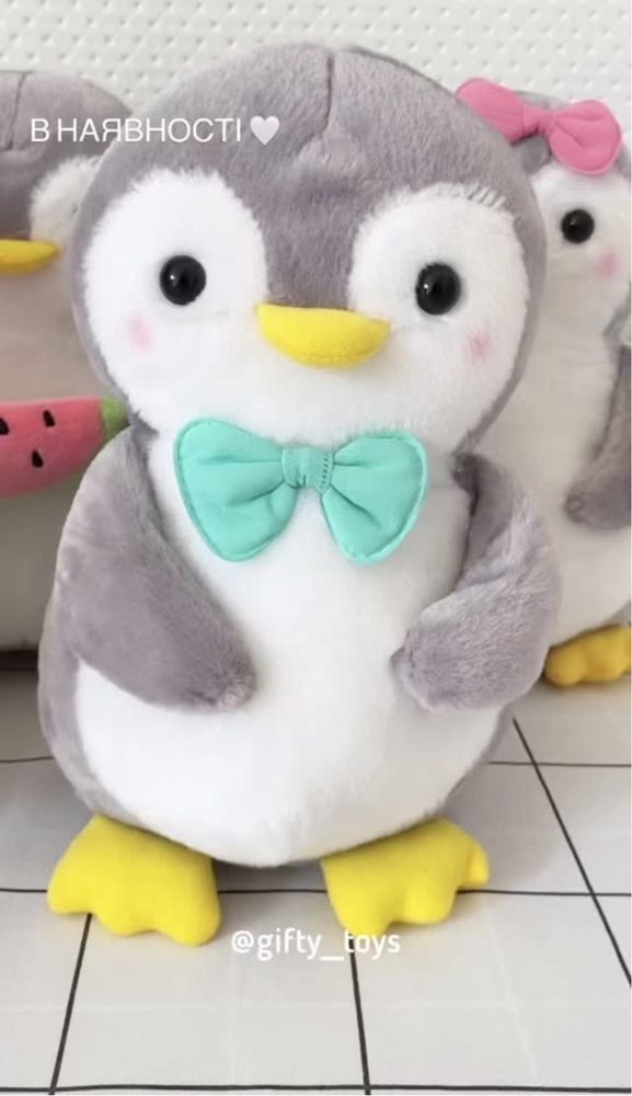 Пінгвін м’яка іграшка 23 см, пінгвін з бананом, пінгвін з кавуном
