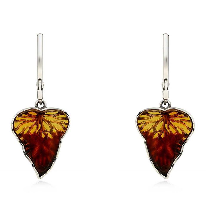 Srebrne kolczyki z bursztynami - Listki pr.925