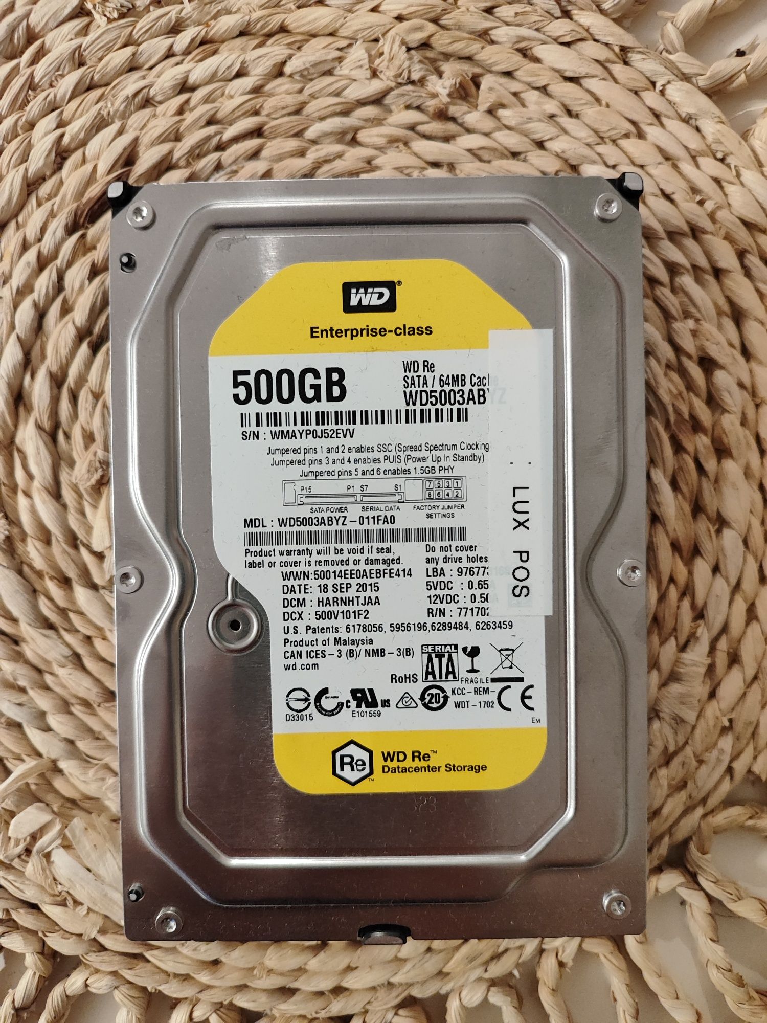 Dysk twardy 500GB HDD - WD RE4 -WD5003ABYZ- 64MB
CACHE - 7200RPM - SAT