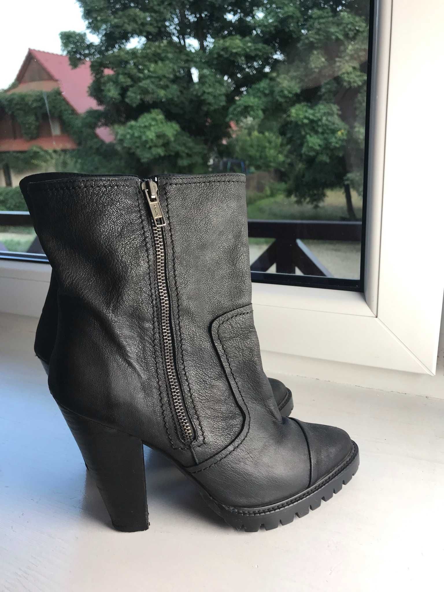 Czarne skórzane botki Zara 38 skóra naturalna 23,8 cm