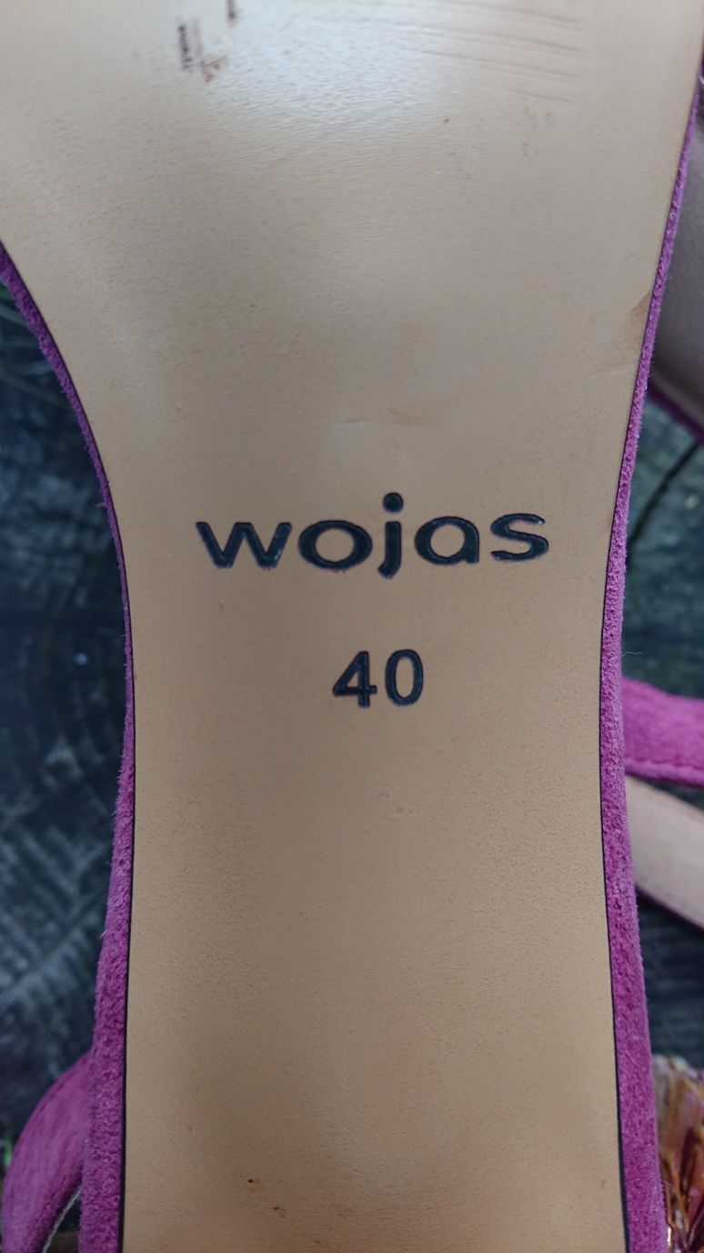 Wojas fioletowe fuksja zamszowe sandałki sandały na słupku. Venezia.