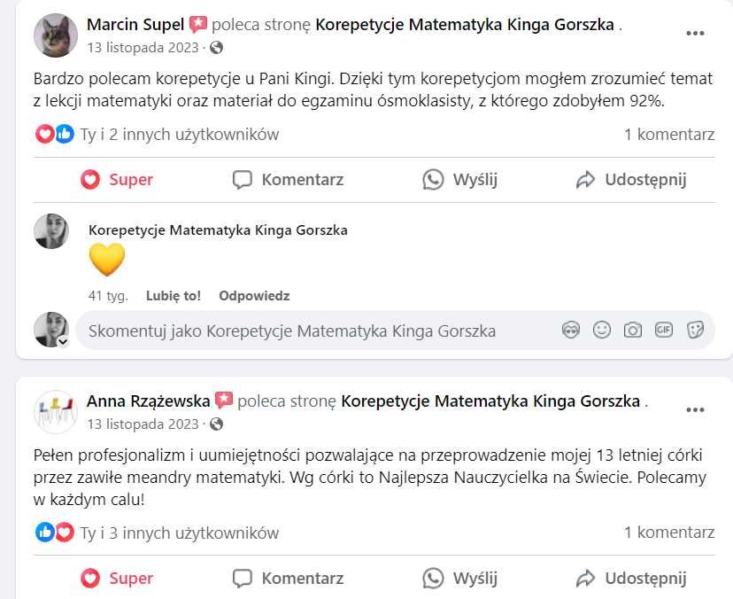 Korepetycje matematyka / nauczyciel matematyki / stacjonarnie&online