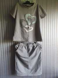 Костюм женский трикотажный (футболка+юбка)