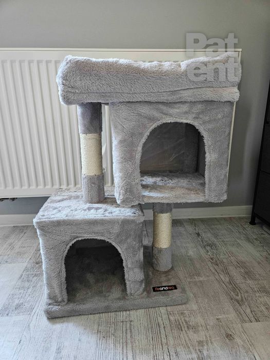 Drapak dla kota kompaktowy 67 cm szary domek słupek legowisko