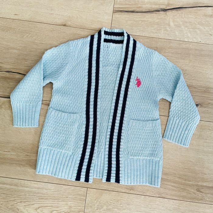 Błękitny kardigan sweterek US Polo Assn r. 110-116.
