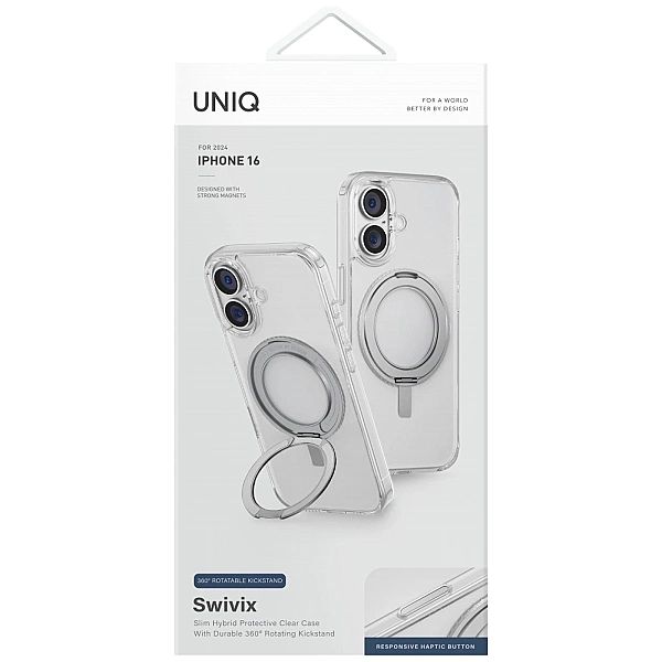 Etui UNIQ Swivix 360 Rotating Kickstand na iPhone 16 - przezroczyste