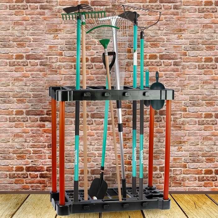 NOWY stojak na łopaty grabie narzędzia ogrodowe garaż 28 slotów