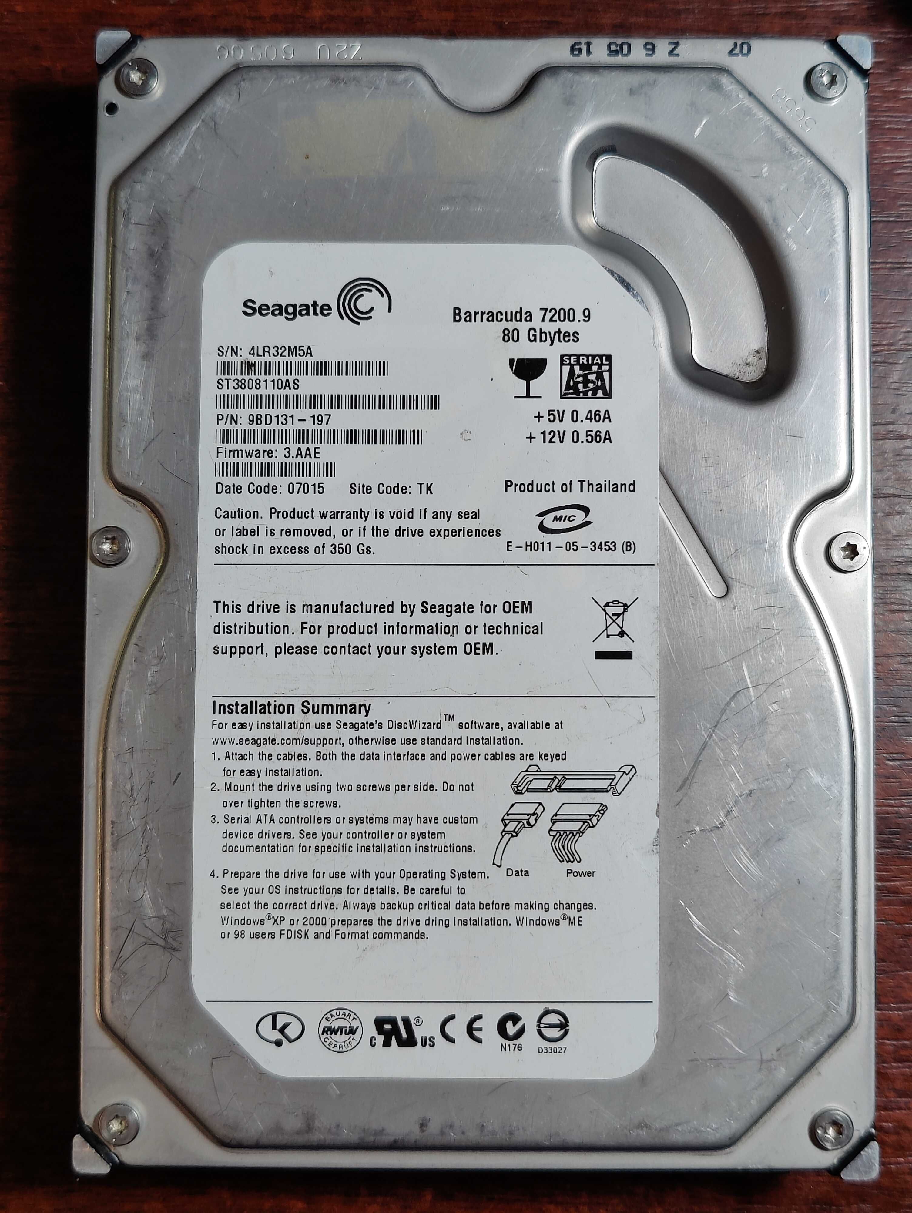 Жесткий диск HDD Seagate ST3808110AS на 80GB