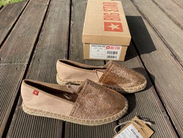 NOWE Espadryle BIG STAR beżowo złote 37