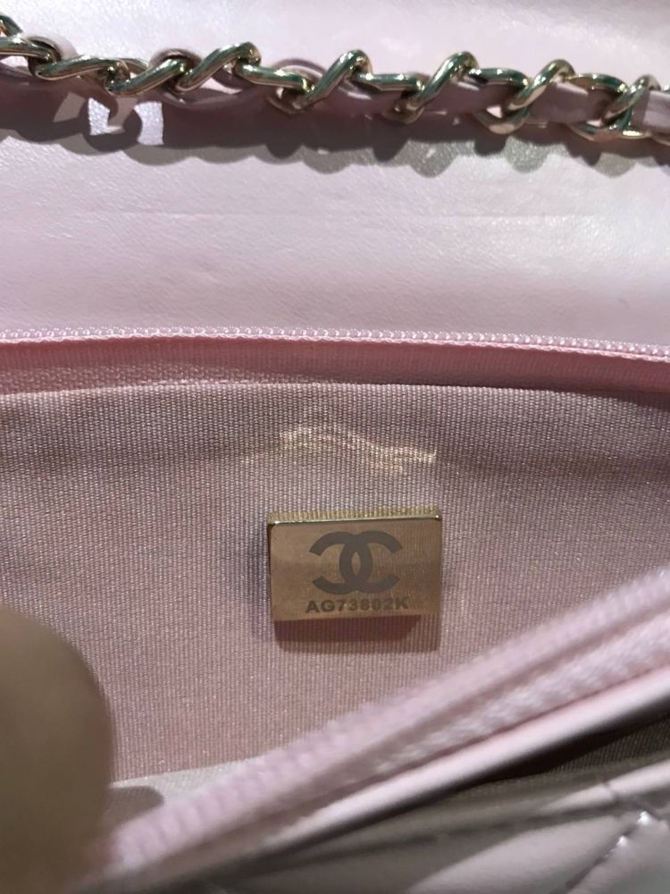 Сумка chanel клатч рожева шкіра оригінал номер wallet on chain