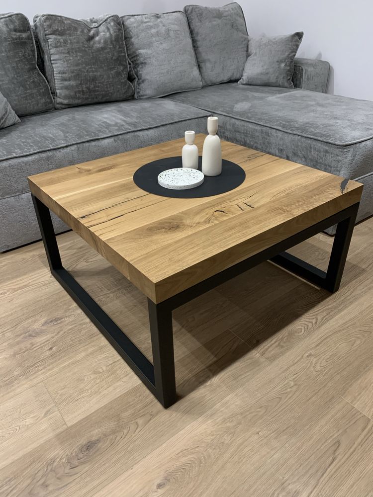 Stół stolik kawowy debowy czarny loft gruby blat 6cm