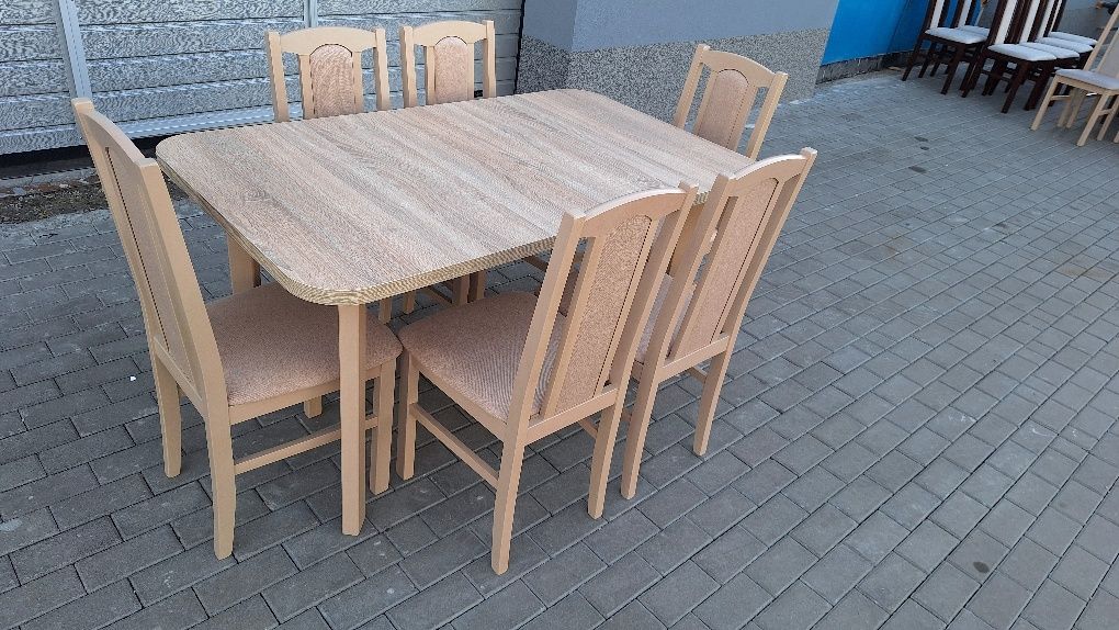 Nowe: Stół rozkładany + 6 krzeseł, sonoma+piaskowy, transport cała PL