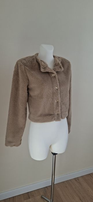 Futerko żakiet krótki narzutka miś długi rękaw kolor karmelowy H&M XS