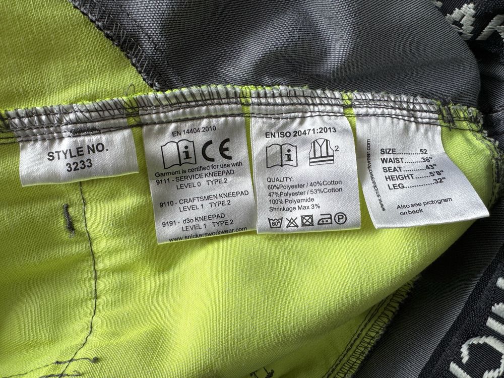 Snickers 3233 Workwear Cordura size 52 spodnie odblaskowe robocze