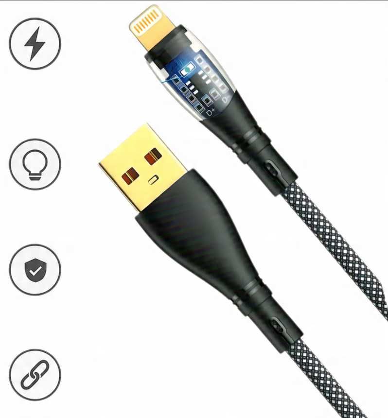 Kabel USB – Lightning Quick Sync z diodą LED 2.4A szary 1m