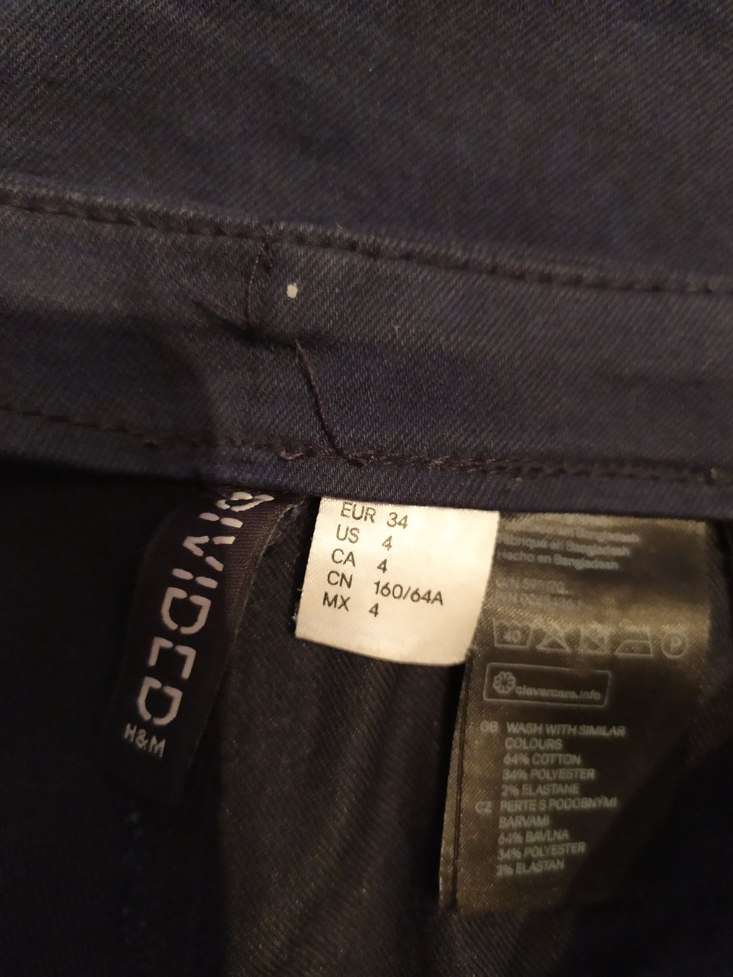 Granatowe spodnie rurki z wysokim stanem XS h&M wysoki stan
