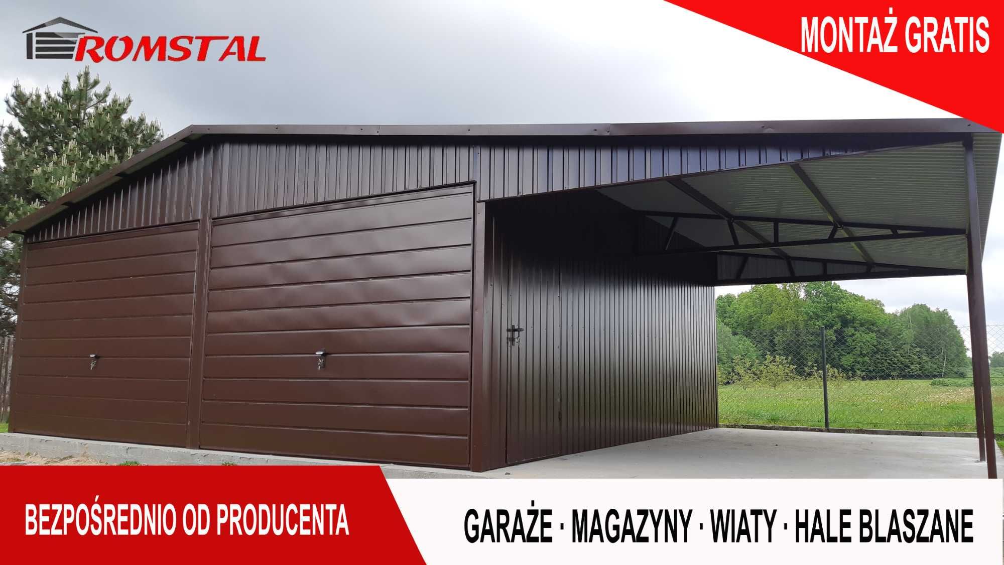 Garaż Blaszany BRĄZ z zadaszeniem bocznym|Garaże Blaszane| - ROMSTAL*