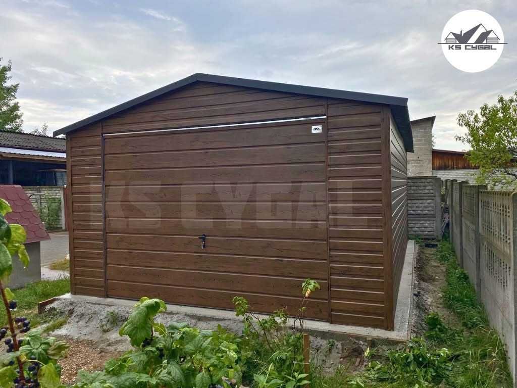 Garaż blaszany 4x6, orzech, drewnopodobny, profil zamknięty. PRODUCENT