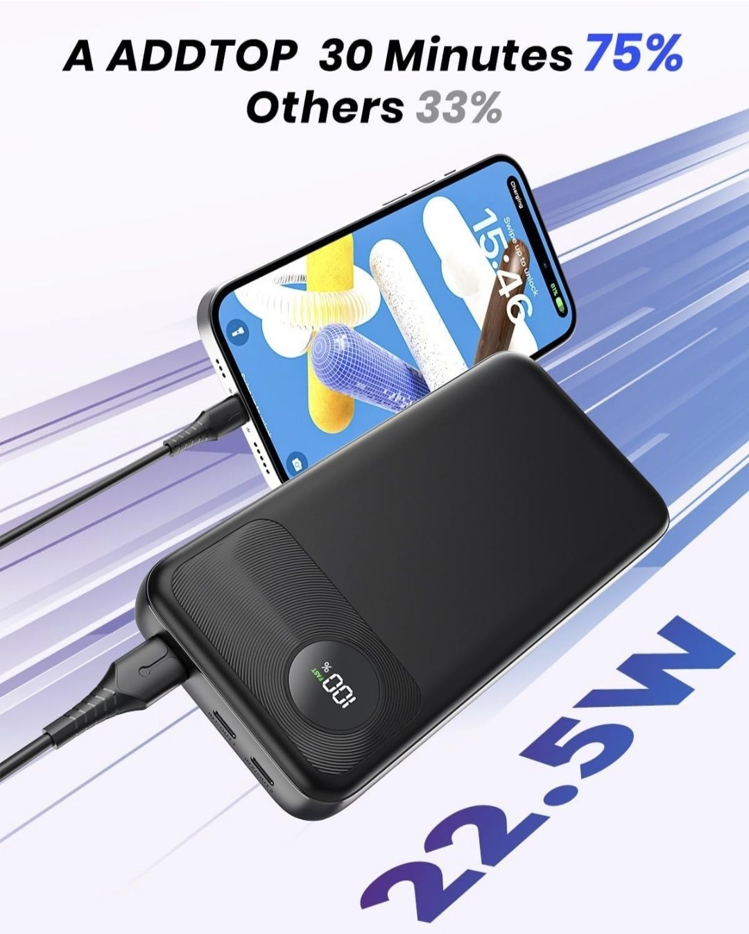 ADDTOP Power Bank, szybkie ładowanie , 20 000 mAh biały