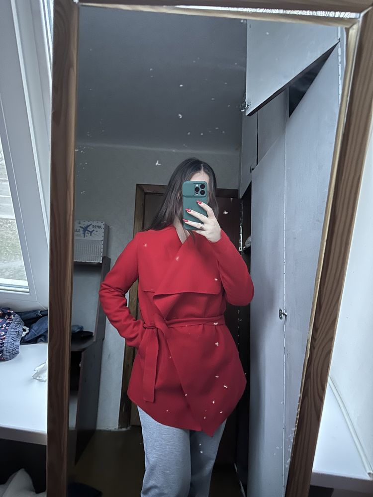 Жіноче пальто на запах кардиган кашеміровий червоний