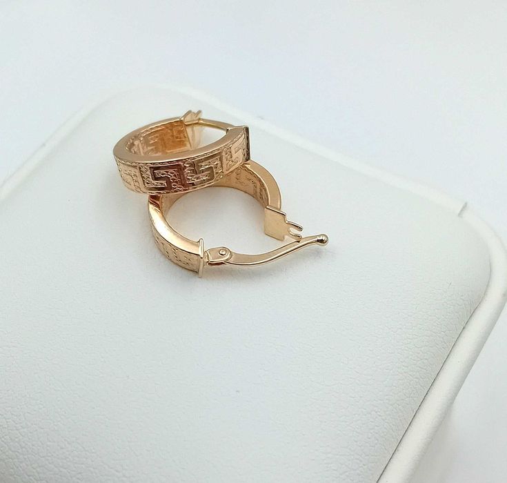 Złote kolczyki kółka kółeczka grecki wzór próba 585 NOWE/ Fajne Okazje