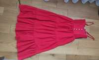 Letnia czerwona sukienka z regulowanymi ramiączkami S/36