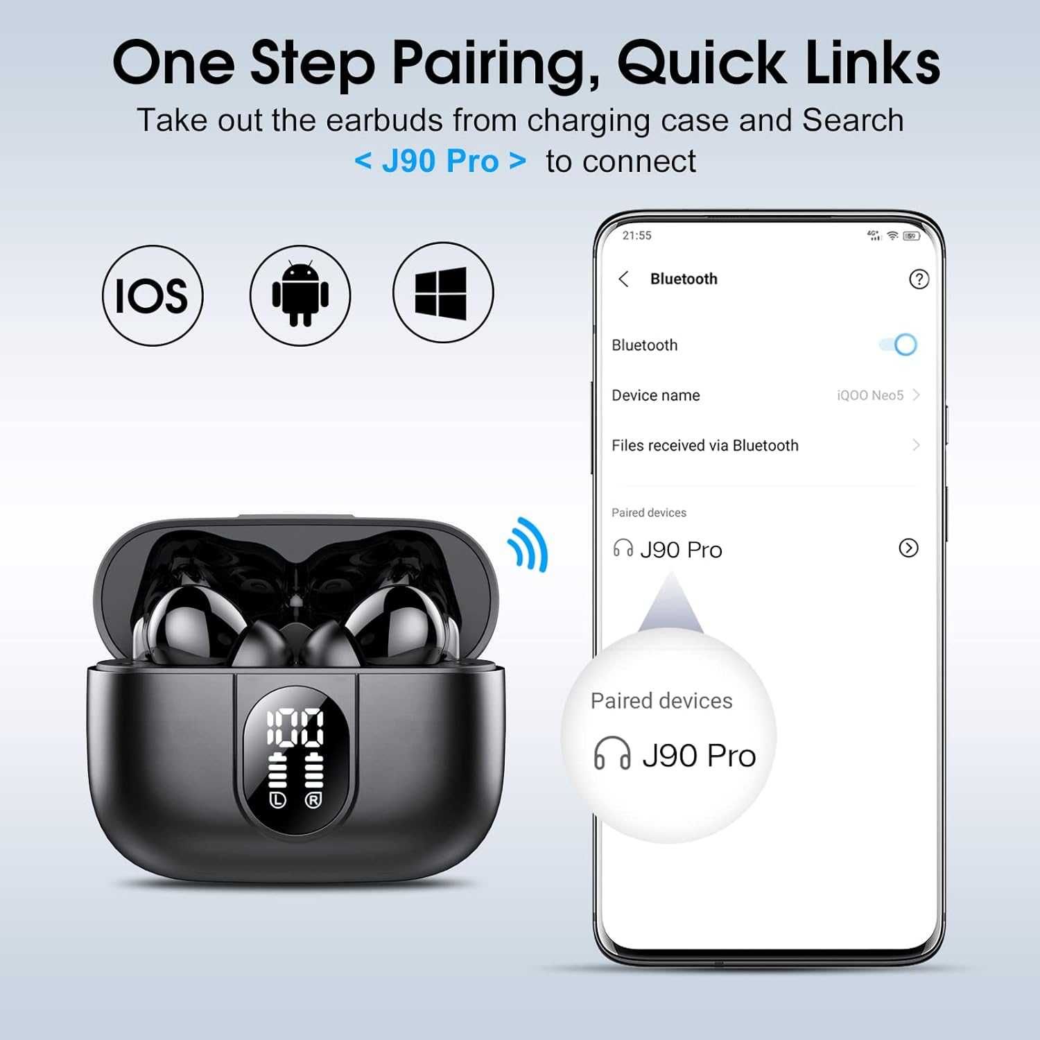 Csasan J90 PRO bezprzewodowe słuchawki bluetooth wyświetlacz LCD 40h