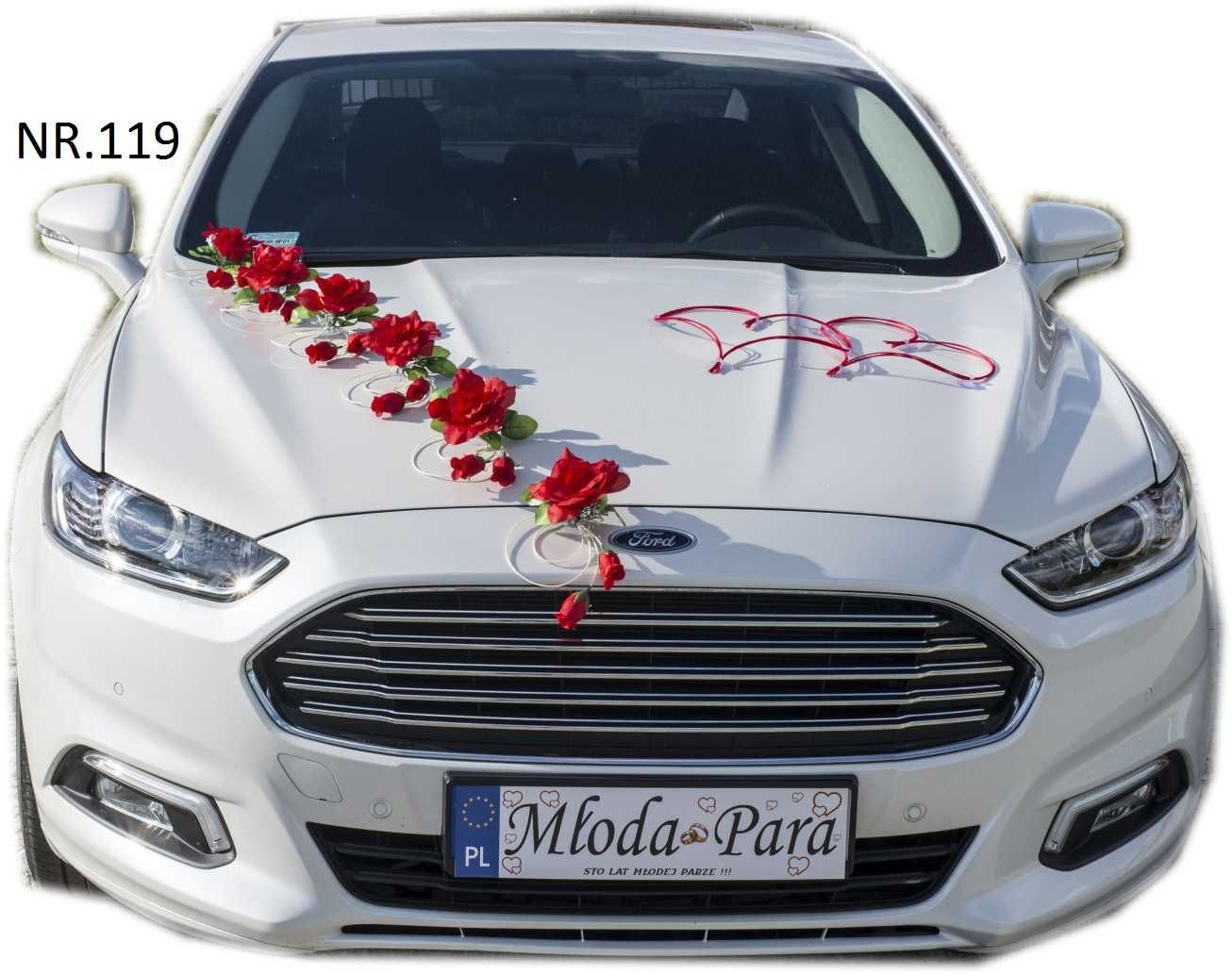 Piękna dekoracja na samochód ślubny.Ozdoby ozdoba na auto 119