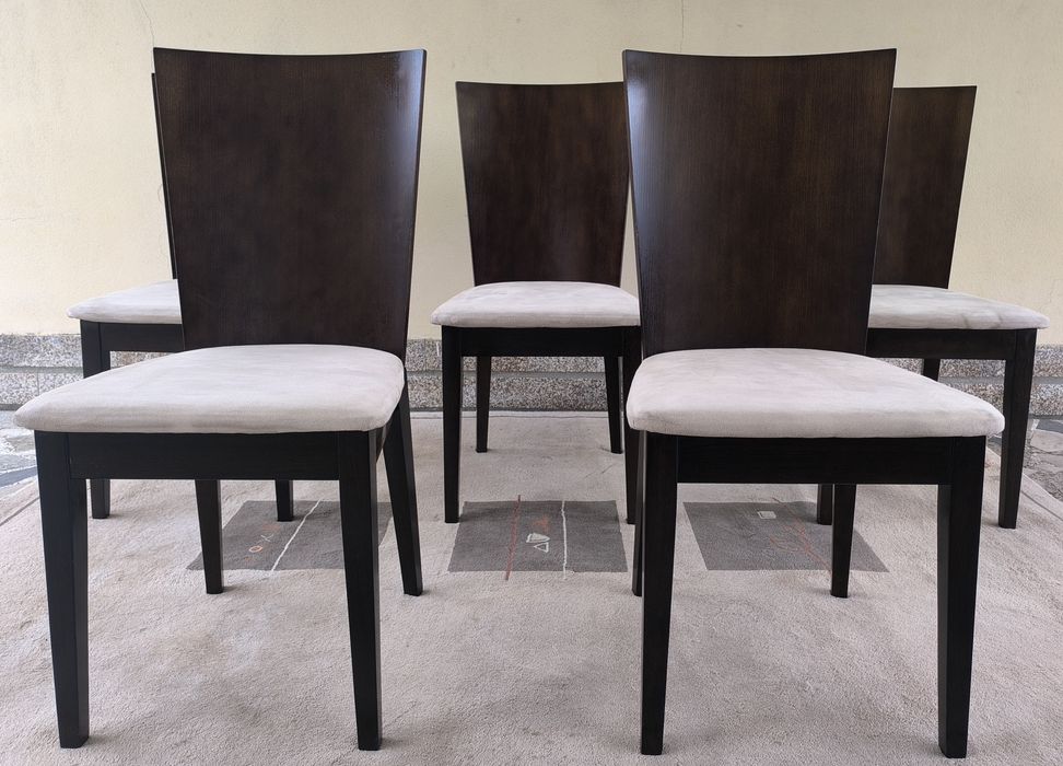 4+1 Cadeiras de Jantar em Madeira com Assentos Estofados