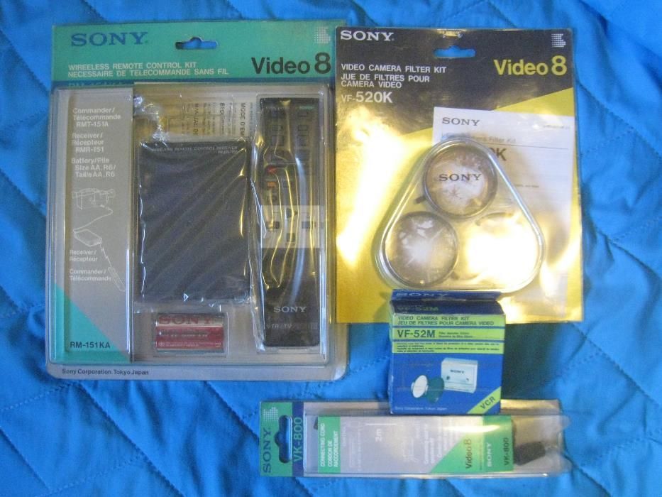 Sony Video 8 Acessórios Filtros VF-52M + VF-520K comando RM-151KA cabo