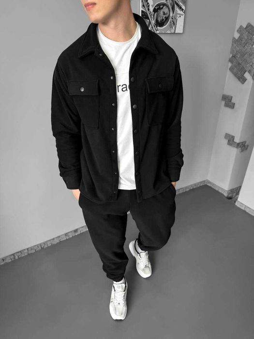 Теплий чоловічий флісовий комплект (сорочка-куртка та джогери)