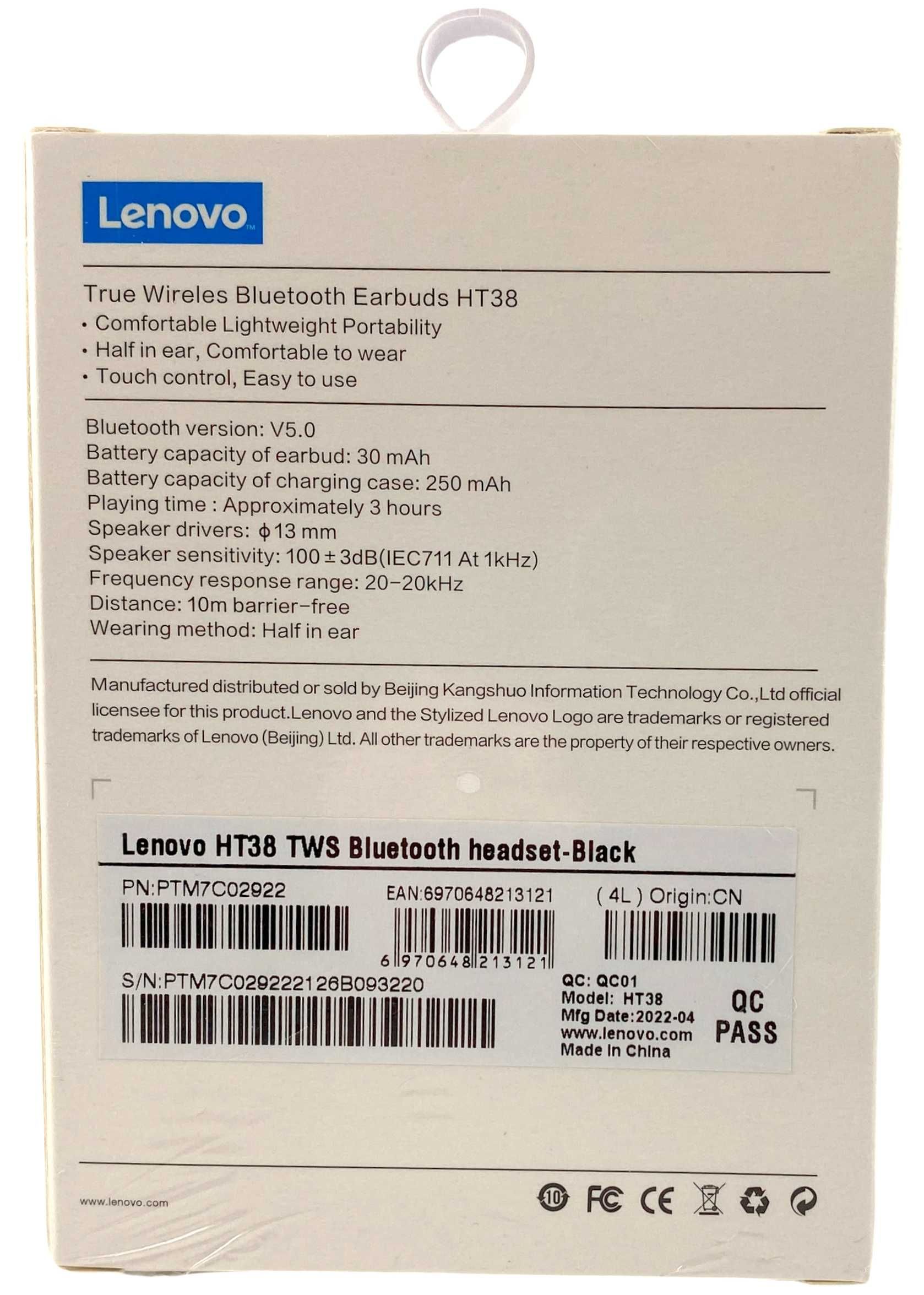 Słuchawki bezprzewodowe douszne Lenovo HT38